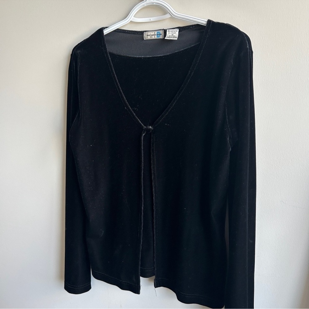 Vintage Paul Harris Design Velvet Cardigan With Attached Cami Medium Black